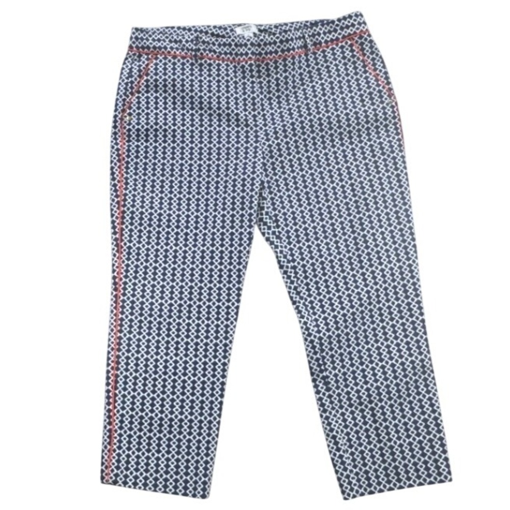Crown & Ivy Geometric Ankle Pants Womens Size 14 Navy White Stretch Career
